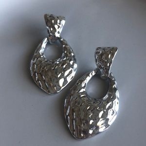 Metallic Silver Sterling Silver Hang Earrings